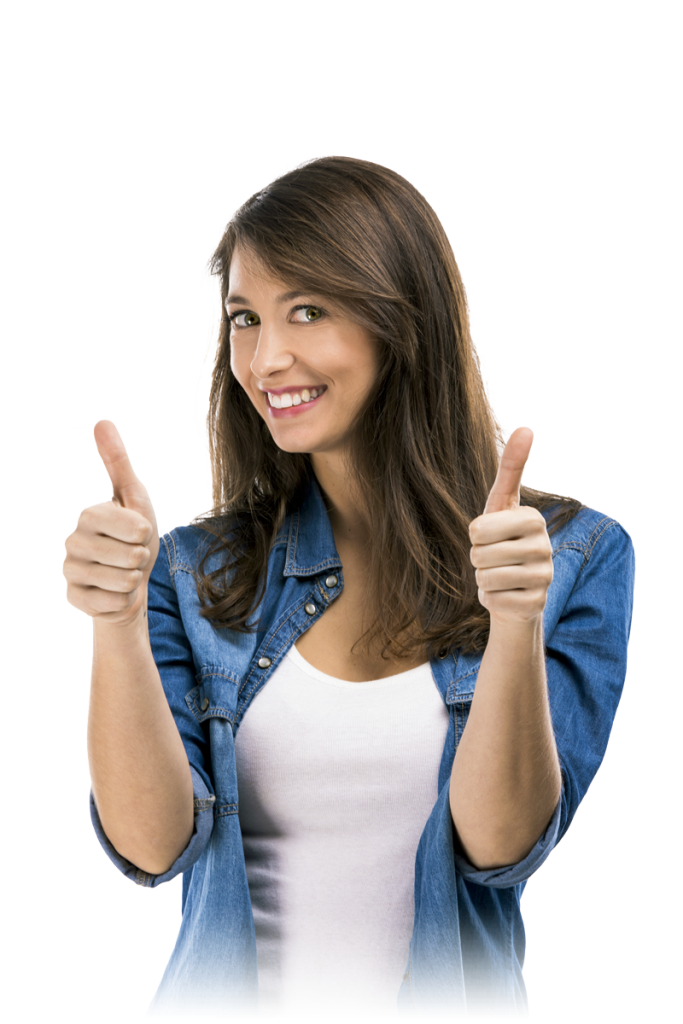 Smiling woman giving two thumbs up